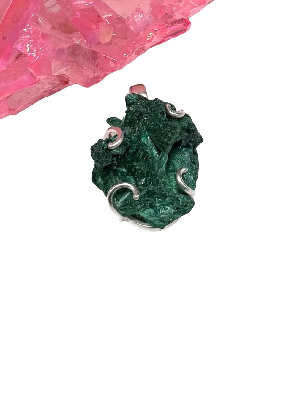 Malachite Specimen Necklace Pendant Solid 925 Sterling Silver Raw Rough Stone